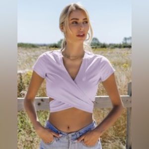 Lilac back top with crossed drawstring